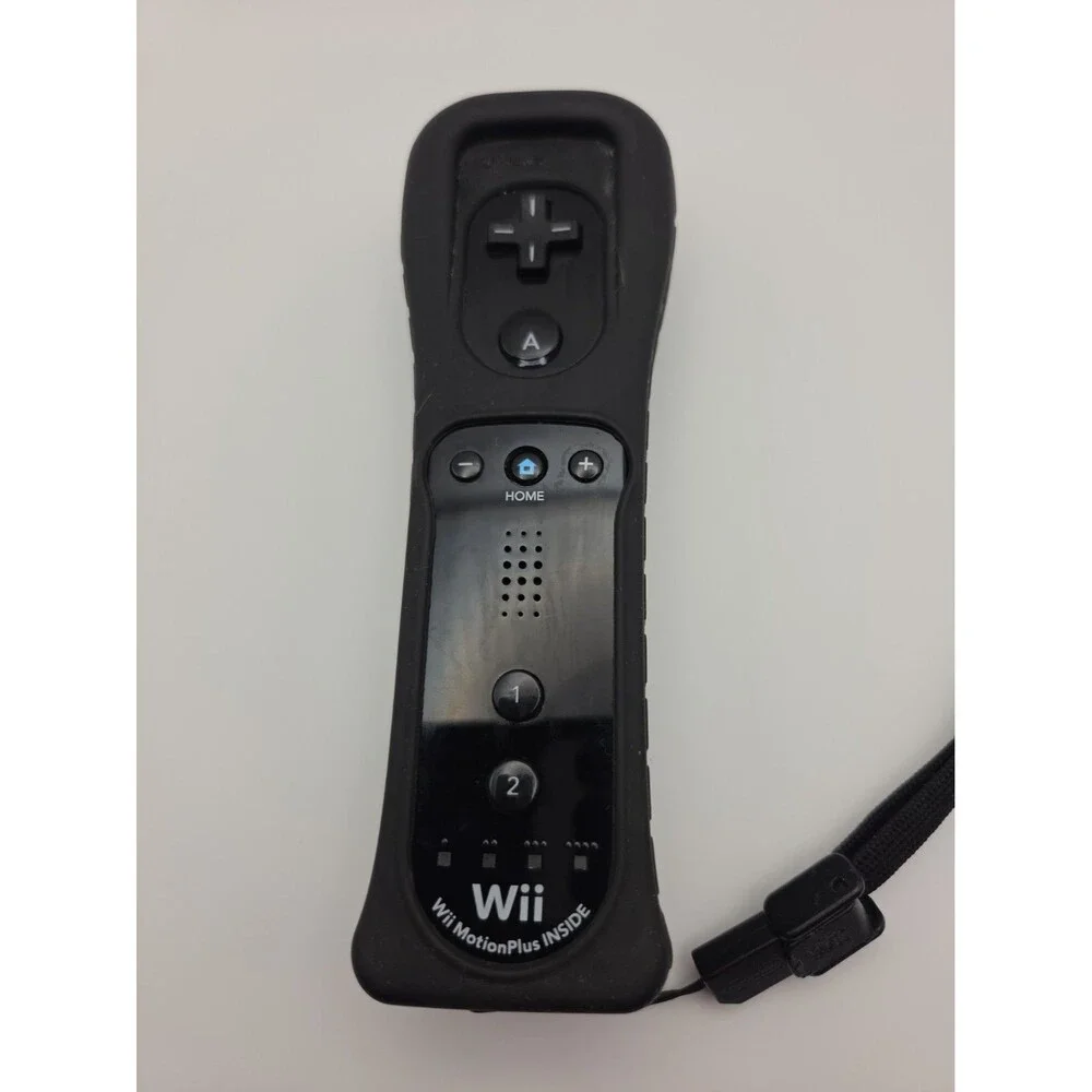 Black Wii Nintendo Motion Plus Controller With Sleeve And Strap Tested